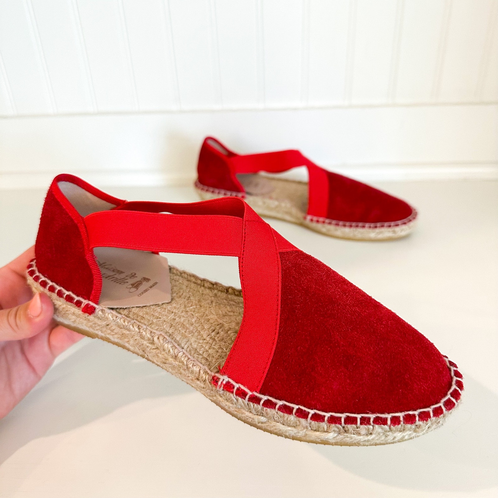 La Maison De L' Espadrille Suede Slip On Espadrille Sandal Red 36
